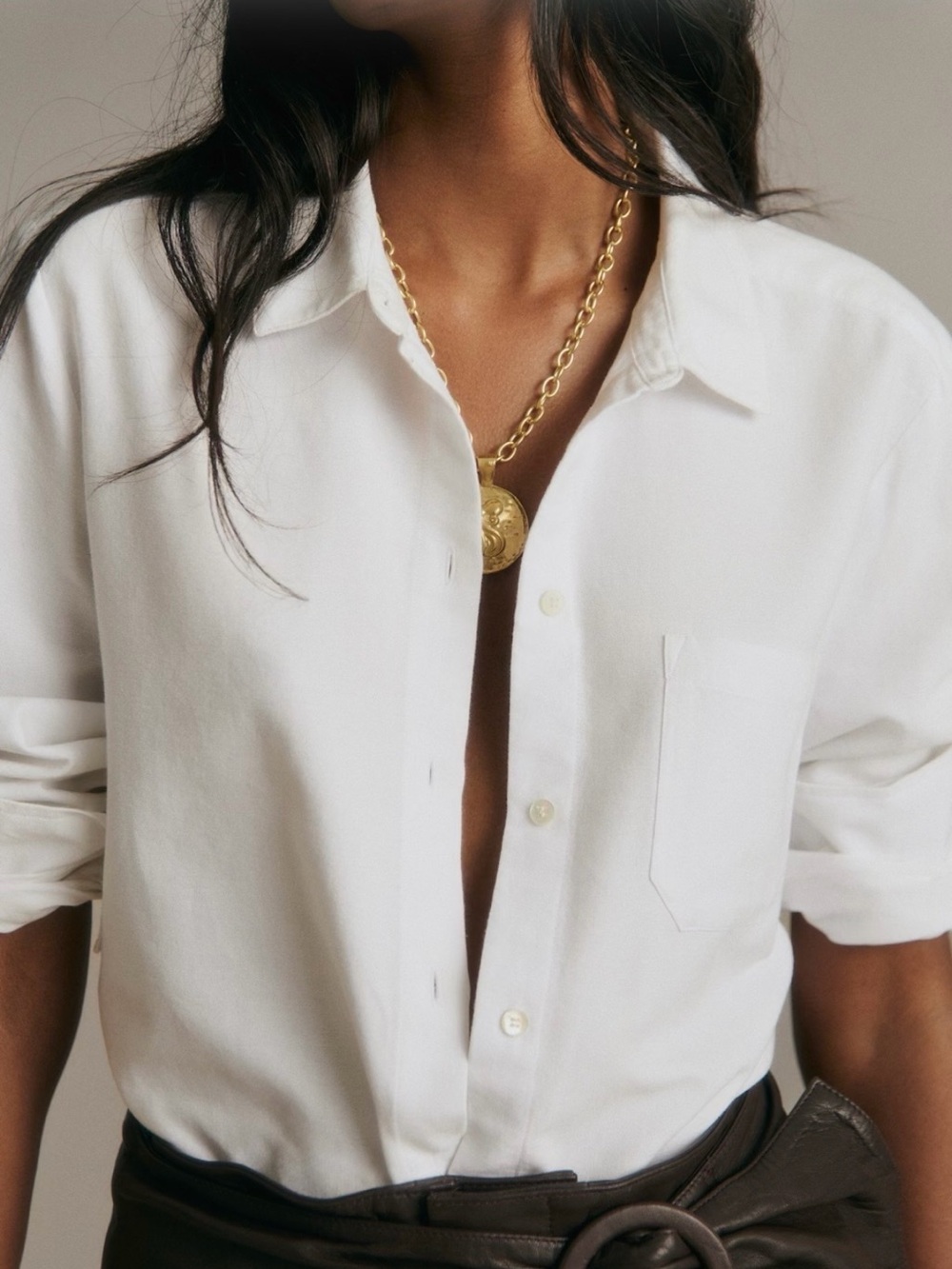 Sezane White Relaxed Cotton Button-Up Blouse